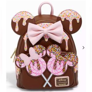 NWT Loungefly Disney Minnie Mouse Chocolate Lollipop Ears Mini Backpack